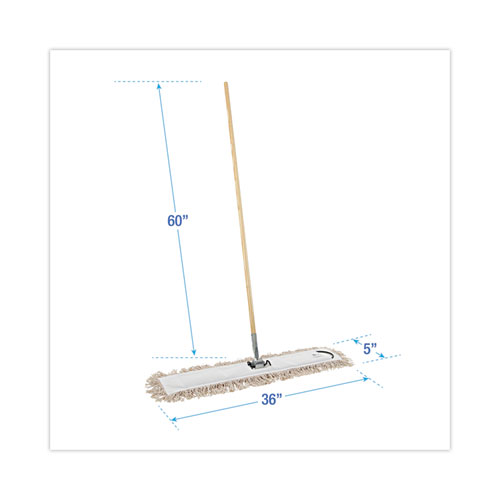 Picture of Cotton Dry Mopping Kit, 36 x 5 Natural Cotton Head, 60" Natural Wood Handle