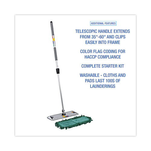 Picture of Microfiber Cleaning Kit, 18" Wide Blue/Green Microfiber Head, 35" to 60" Gray Aluminum Handle