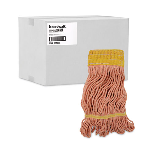 Picture of Super Loop Wet Mop Head, Cotton/Synthetic Fiber, 5" Headband, Small Size, Orange, 12/Carton