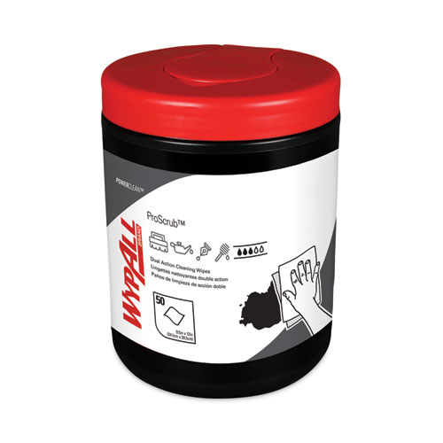 Picture of Power Clean ProScrub Pre-Saturated Wipes, 12 x 9.5, Citrus Scent, Green/White, 50/Canister, 8 Canisters/Carton