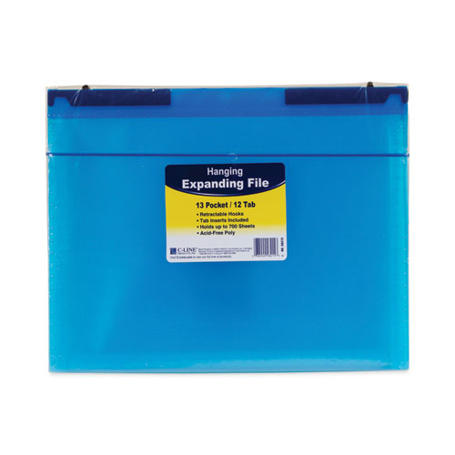 Picture of Expanding File with Hang Tabs, Pre-Printed Index-Tab Inserts, 12 Sections, 1" Capacity, Letter Size, 1/6-Cut Tabs, Blue