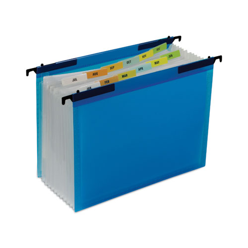 Picture of Expanding File with Hang Tabs, Pre-Printed Index-Tab Inserts, 12 Sections, 1" Capacity, Letter Size, 1/6-Cut Tabs, Blue