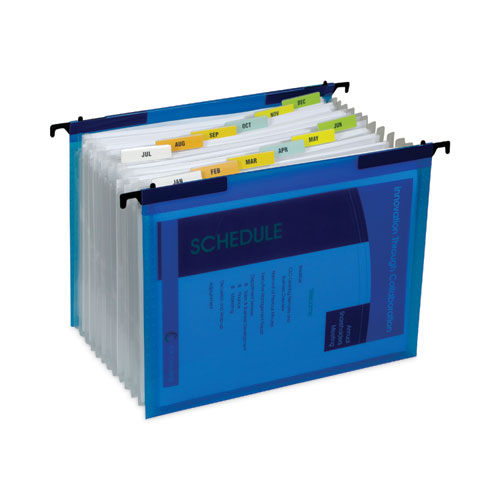 Picture of Expanding File with Hang Tabs, Pre-Printed Index-Tab Inserts, 12 Sections, 1" Capacity, Letter Size, 1/6-Cut Tabs, Blue