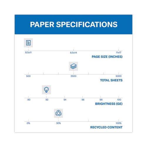 Picture of Great White 30 Recycled Print Paper, 92 Bright, 20 lb Bond Weight, 8.5 x 11, White, 500 Sheets/Ream, 5 Reams/Carton