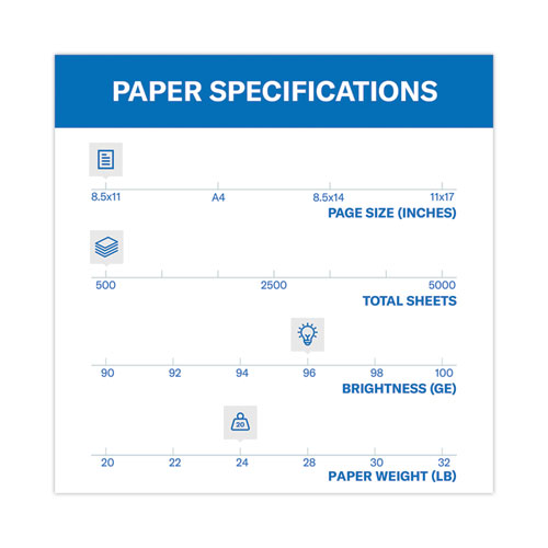 Picture of Fore Multipurpose Print Paper, 96 Bright, 24 lb Bond Weight, 8.5 x 11, White, 500 Sheets/Ream