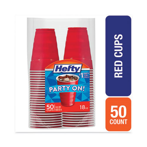 Picture of Easy Grip Disposable Plastic Party Cups, 18 oz, Red, 50/Pack, 8 Packs/Carton