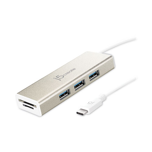 Picture of USB-C Hub with SD/Micro SD Card Reader, 3 Ports, Silver