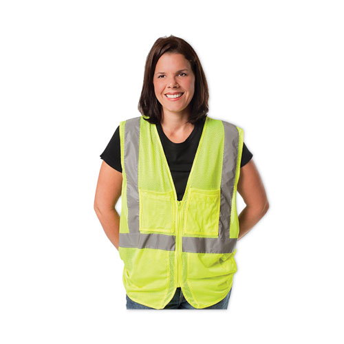 Picture of ANSI Class 2 Four Pocket Zipper Safety Vest, Polyester Mesh, 2X-Large, Hi-Viz Lime Yellow