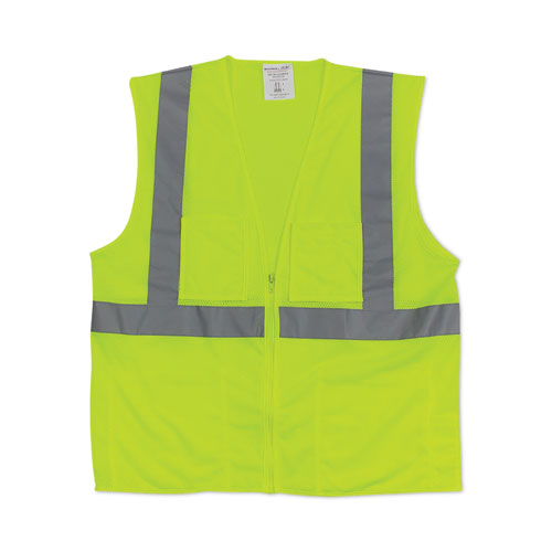 Picture of ANSI Class 2 Four Pocket Zipper Safety Vest, Polyester Mesh, 3X-Large, Hi-Viz Lime Yellow