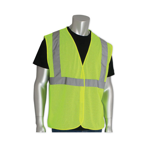 Picture of ANSI Class 2 Four Pocket Zipper Safety Vest, Polyester Mesh, 3X-Large, Hi-Viz Lime Yellow