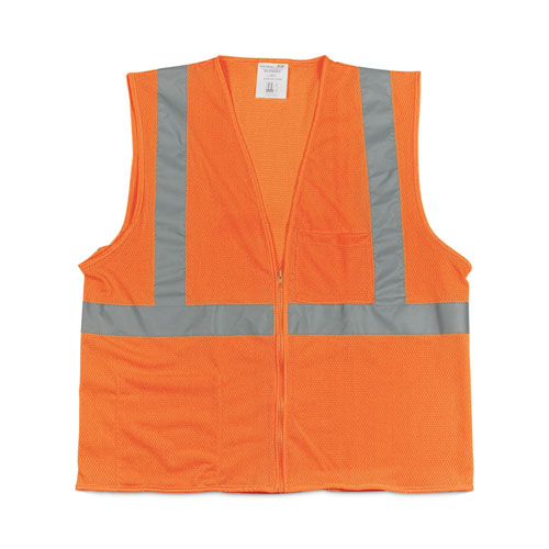 Picture of ANSI Class 2 Two-Pocket Zipper Mesh Safety Vest, Polyester Mesh, Large, Orange