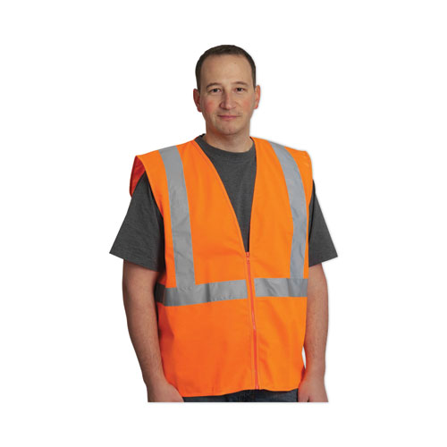 Picture of ANSI Class 2 Two-Pocket Zipper Mesh Safety Vest, Polyester Mesh, Large, Orange