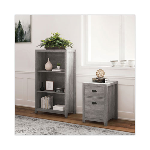 Picture of Fallbrook Bookcase, Three-Shelf, 28w x 14d x 48.25h, Smoked Ash/Rustic Warm Gray