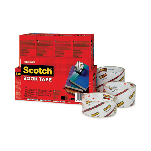 Picture of Book Tape Value Pack, 3" Core, (2) 1.5" x 15 yds, (4) 2" x 15 yds, (2) 3" x 15 yds, Clear, 8/Pack