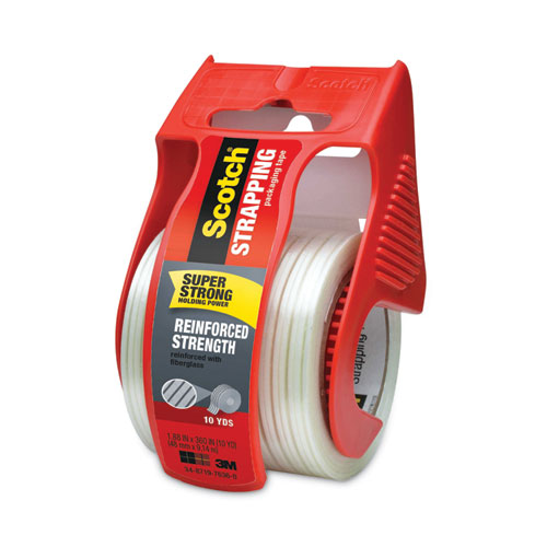 Picture of Reinforced Strength Shipping and Strapping Tape in Dispenser, 1.5" Core, 1.88" x 10 yds, Clear