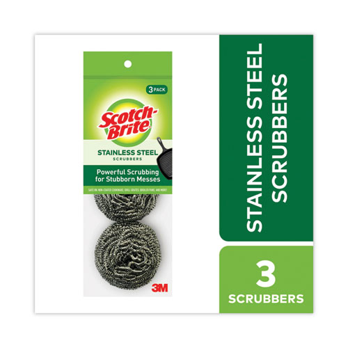 Picture of Metal Scrubbing Pads, 2.25 x 2.75, Silver, 3/Pack, 8 Packs/Carton