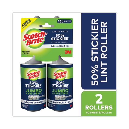 Picture of 50% Stickier Giant Surface Lint Roller Twin Pack, 2/Pack, 80 Sheets/Roller