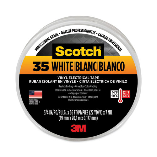 Picture of Scotch 35 Vinyl Electrical Color Coding Tape, 3" Core, 0.75" x 66 ft, White