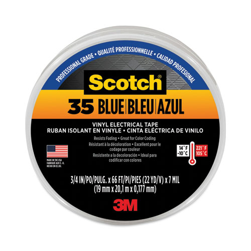 Picture of Scotch 35 Vinyl Electrical Color Coding Tape, 3" Core, 0.75" x 66 ft, Blue