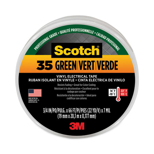 Picture of Scotch 35 Vinyl Electrical Color Coding Tape, 3" Core, 0.75" x 66 ft, Green