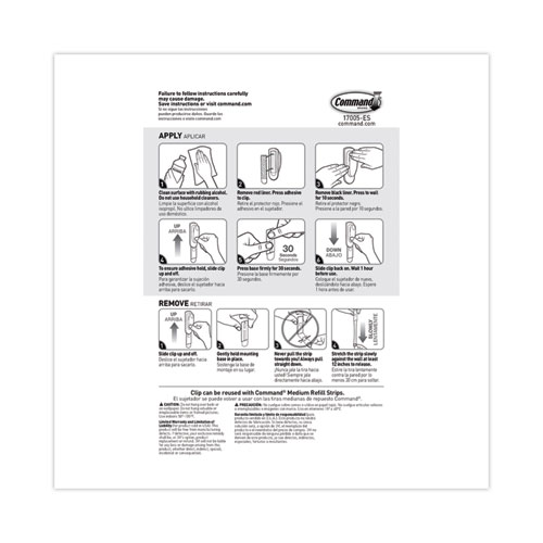 Picture of Spring Hook, Plastic, White, 0.25 lb Capacity, 1 Hook and 2 Strips/Pack