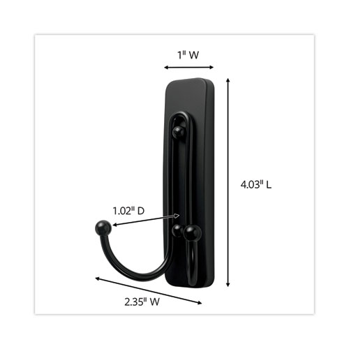 Picture of Adhesive Mount Metal Hook, Large, Double Hook, Matte Black Finish, 4 lb Capacity, 1 Hook and 1 Strip/Pack