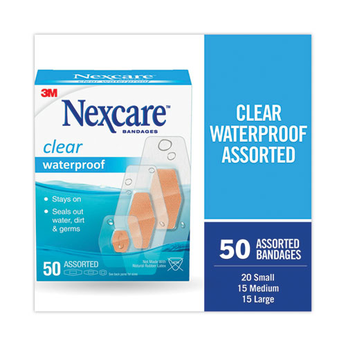 Waterproof%2C+Clear+Bandages%2C+Assorted+Sizes%2C+50%2Fbox