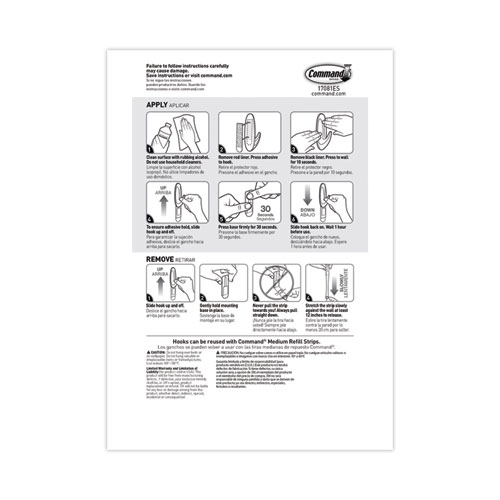 Picture of Designer Hooks, Medium, Plastic, White, 3 lb Capacity, 6 Hooks and 12 Strips/Pack