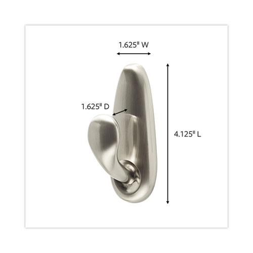 Picture of Adhesive Mount Metal Hook, Large, Brushed Nickel Finish, 5 lb Capacity, 2 Hooks and 4 Strips/Pack