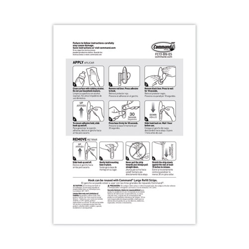 Picture of Adhesive Mount Metal Hook, Large, Brushed Nickel Finish, 5 lb Capacity, 2 Hooks and 4 Strips/Pack