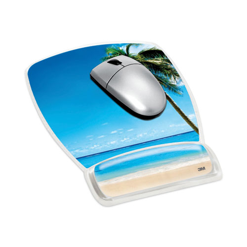 Picture of Fun Design Clear Gel Mouse Pad with Wrist Rest, 6.8 x 8.6, Beach Design