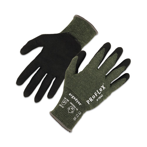 Picture of ProFlex 7042 ANSI A4 Nitrile-Coated CR Gloves, EN388: 4X41D, 9" Long, Medium, Green, 12 Pairs