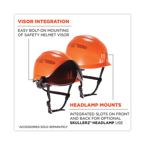 Picture of Skullerz 8975V Class C Safety Helmet with 8991 Visor Kit, Smoke Lens, 6-Point Ratchet Suspension, Orange