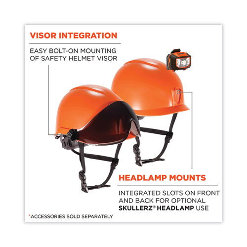 Picture of Skullerz 8974V Class E Safety Helmet with 8991 Visor Kit, Smoke Lens, 6-Point Ratchet Suspension, Orange