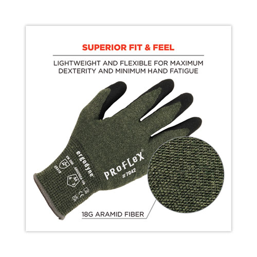 Picture of ProFlex 7042 ANSI A4 Nitrile-Coated CR Gloves, EN388: 4X41D, 9" Long, Large, Green, 12 Pairs