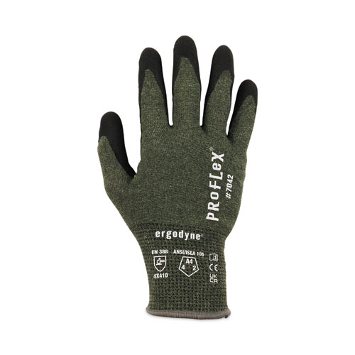 Picture of ProFlex 7042 ANSI A4 Nitrile-Coated CR Gloves, EN388: 4X41D, 9" Long, X-Large, Green, 12 Pairs