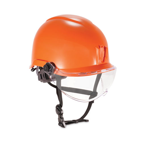 Picture of Skullerz 8974V Class E Safety Helmet with 8991 Visor Kit, Clear Lens, 6-Point Ratchet Suspension, Orange