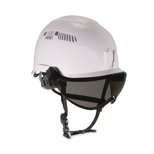 Picture of Skullerz 8975V Class C Safety Helmet with 8991 Visor Kit, Smoke Lens, 6-Point Ratchet Suspension, White