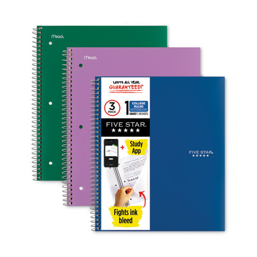 Picture of Wirebound Notebook, 1 Subject, Medium/College Rule, Randomly Assorted Covers, 11 x 8.5, 100 Sheets, 3/Pack
