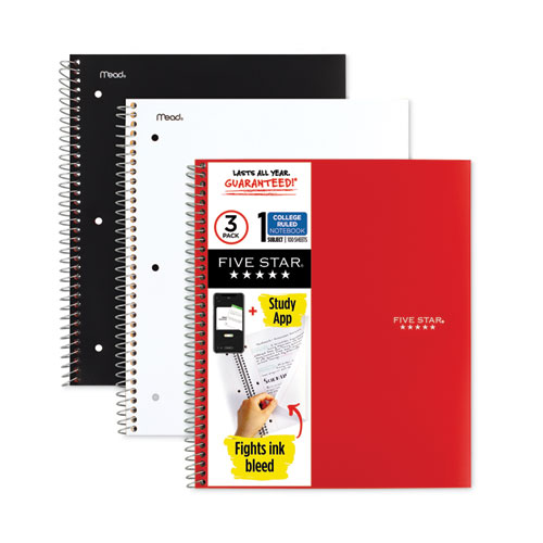 Picture of Wirebound Notebook, 1 Subject, Medium/College Rule, Randomly Assorted Covers, 11 x 8.5, 100 Sheets, 3/Pack
