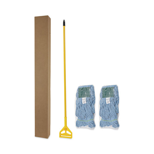 Picture of Looped End Mop Kit, Medium Blue Cotton/Rayon/Synthetic Head, 60" Yellow Metal/Polypropylene Handle