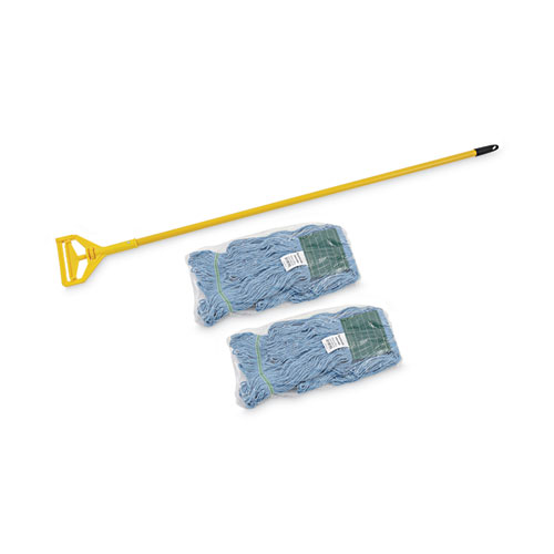 Picture of Looped End Mop Kit, Medium Blue Cotton/Rayon/Synthetic Head, 60" Yellow Metal/Polypropylene Handle