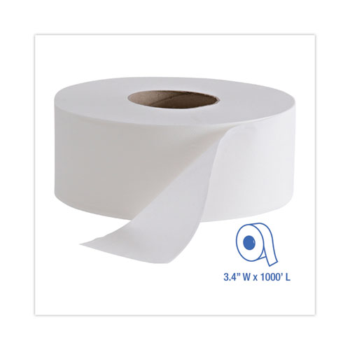 Picture of Jumbo Roll Bathroom Tissue, Septic Safe, 2-Ply, White, 3.4" x 1,000 ft, 12 Rolls/Carton