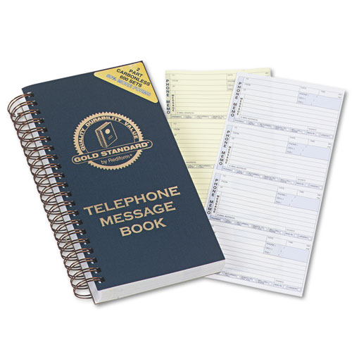 Picture of Wirebound Message Book, Two-Part Carbonless, 5 x 2.75, 4/Page, 600 Forms