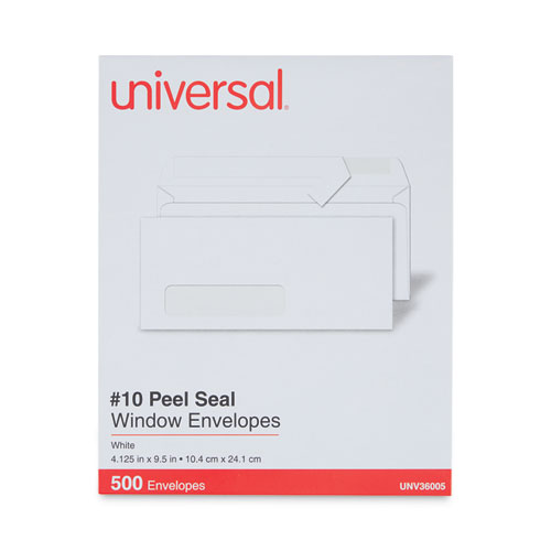 Picture of Peel Seal Strip Business Envelope, Address Window, #10, Square Flap, Self-Adhesive Closure, 4.13 x 9.5, White, 500/Box