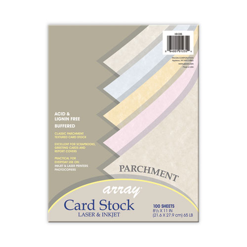 Array+Card+Stock%2C+65+lb+Cover+Weight%2C+8.5+x+11%2C+Assorted+Parchment+Colors%2C+100%2FPack