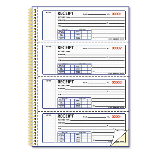 Picture of Gold Standard Money Receipt Book, Two-Part Carbonless, 7 x 2.75, 4 Forms/Sheet, 300 Forms Total