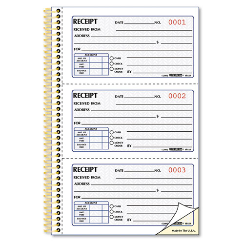 Picture of Gold Standard Money Receipt Book, Two-Part Carbonless, 5 x 2.75, 3 Forms/Sheet, 225 Forms Total