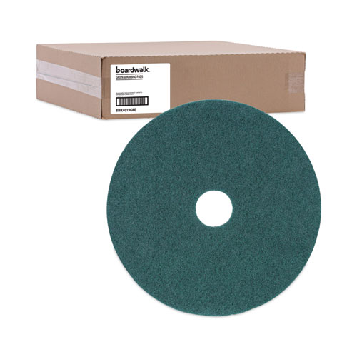 Picture of Heavy-Duty Scrubbing Floor Pads, 19" Diameter, Green, 5/Carton