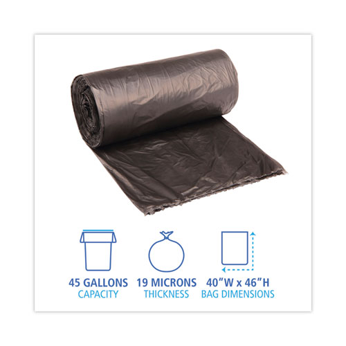 Picture of High-Density Can Liners, 45 gal, 19 mic, 40" x 46", Black, Perforated Roll, 25 Bags/Roll, 6 Rolls/Carton